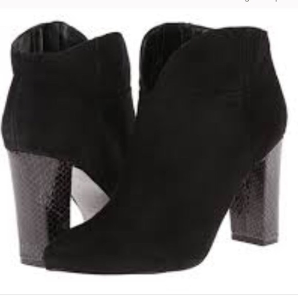 Nine West Shoes - Black suede & faux snakeskin heel ankle bootie